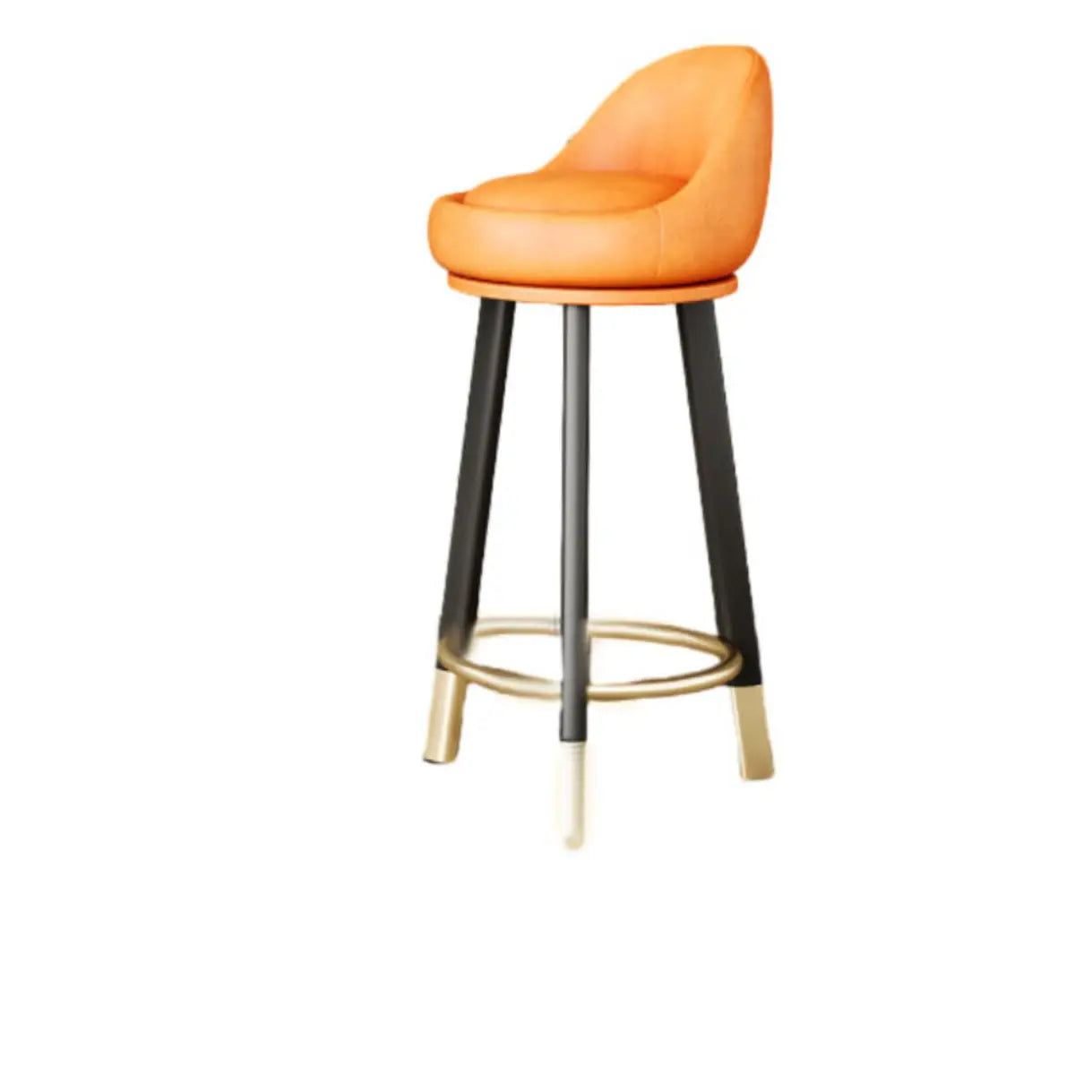 Orange Round Low-Back Velvet Bar Stool with Footrest Image - 34