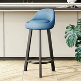 Orange Round Low-Back Velvet Bar Stool with Footrest Image - 37