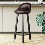 Orange Round Low-Back Velvet Bar Stool with Footrest Image - 42