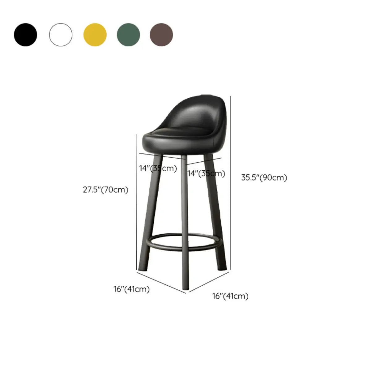 Orange Round Low-Back Velvet Bar Stool with Footrest Image - 53