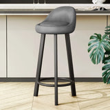 Orange Round Low-Back Velvet Bar Stool with Footrest Image - 44