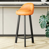 Orange Round Low-Back Velvet Bar Stool with Footrest Image - 46