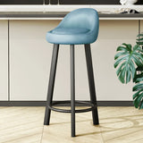 Orange Round Low-Back Velvet Bar Stool with Footrest Image - 47