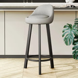 Orange Round Low-Back Velvet Bar Stool with Footrest Image - 48