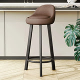 Orange Round Low-Back Velvet Bar Stool with Footrest Image - 49