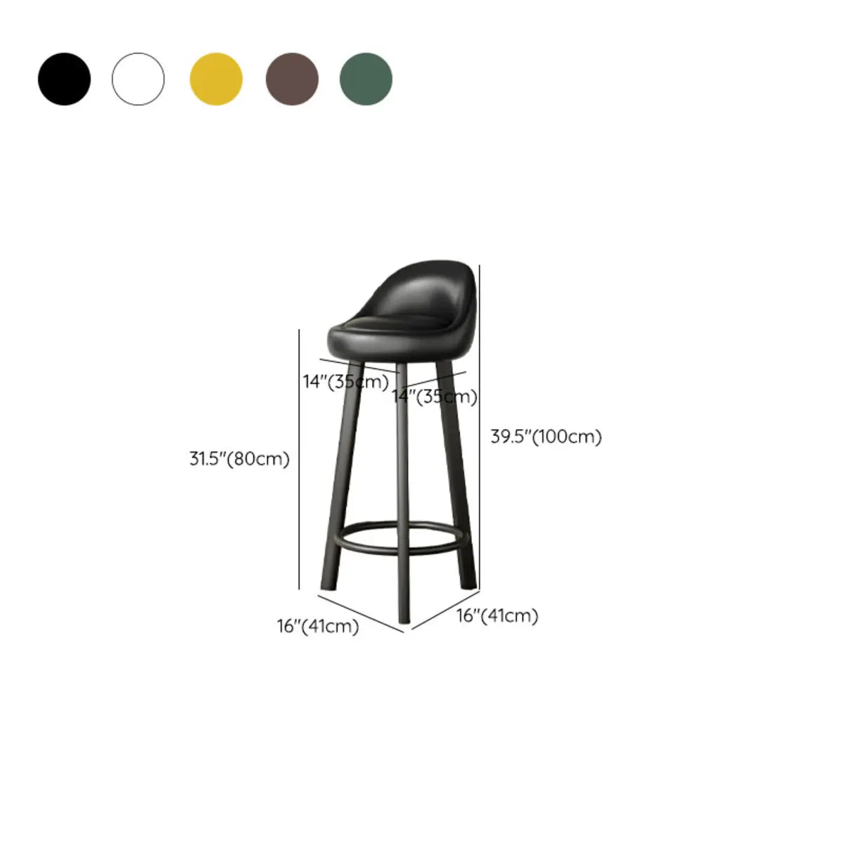 Orange Round Low-Back Velvet Bar Stool with Footrest Image - 54