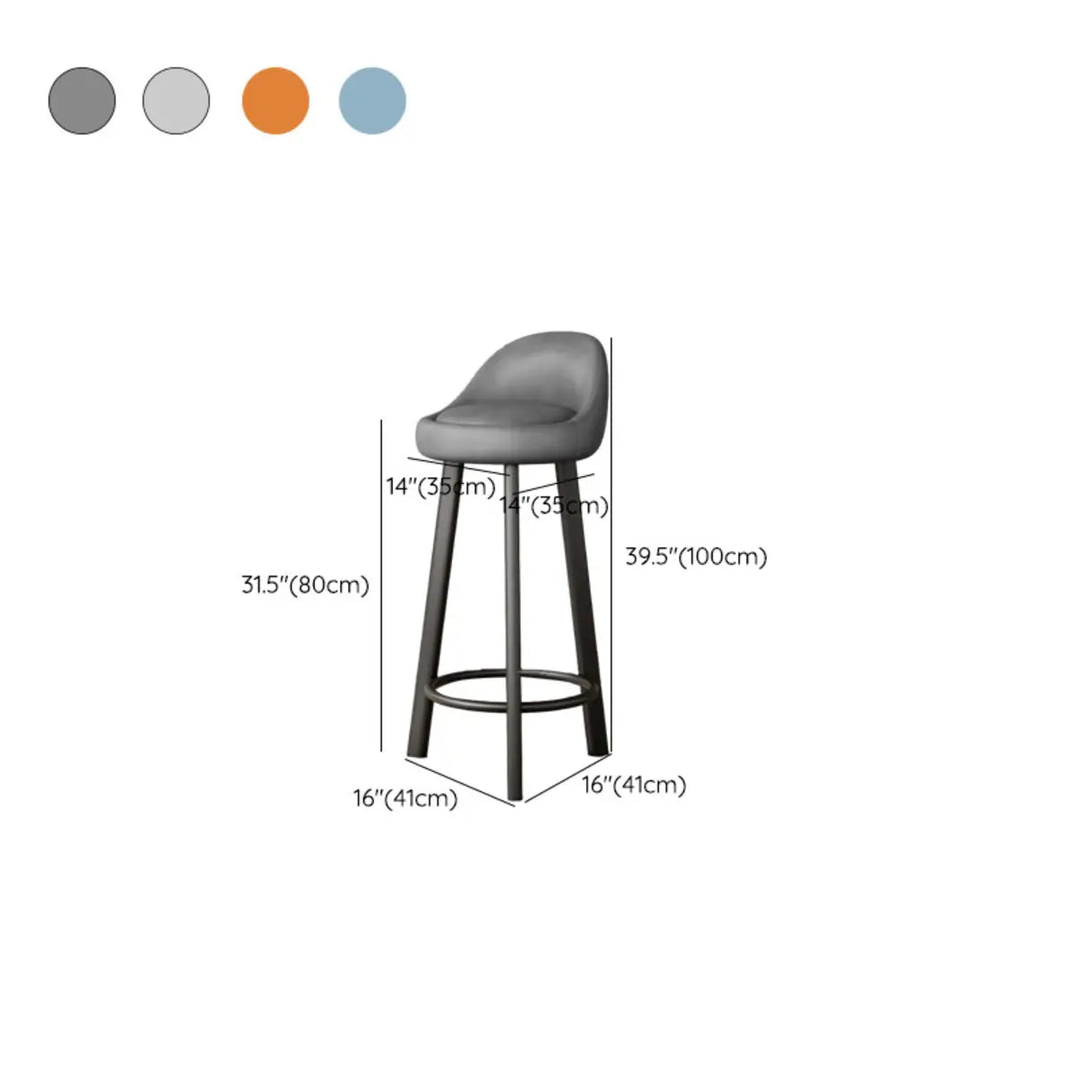 Orange Round Low-Back Velvet Bar Stool with Footrest Image - 57