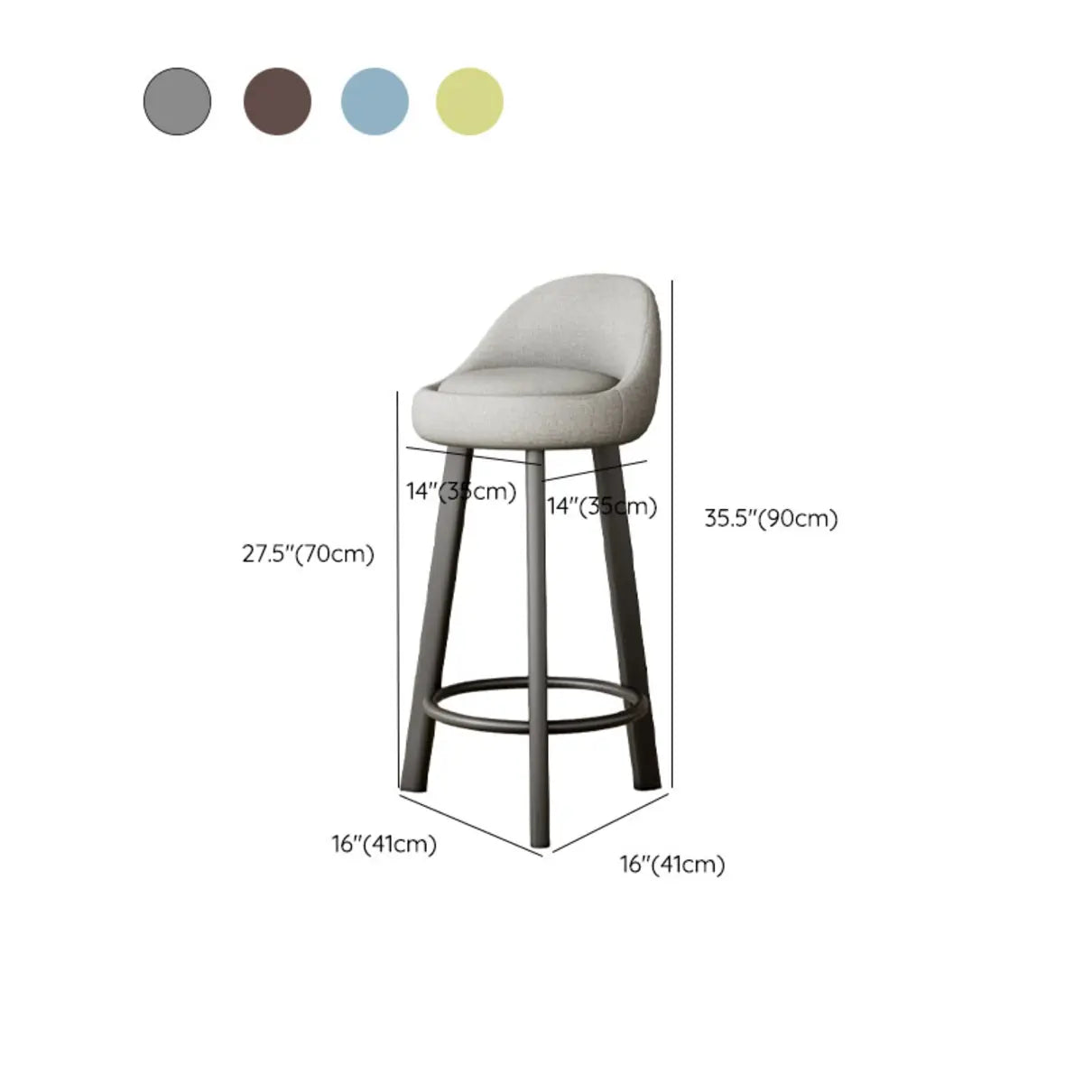 Orange Round Low-Back Velvet Bar Stool with Footrest Image - 59