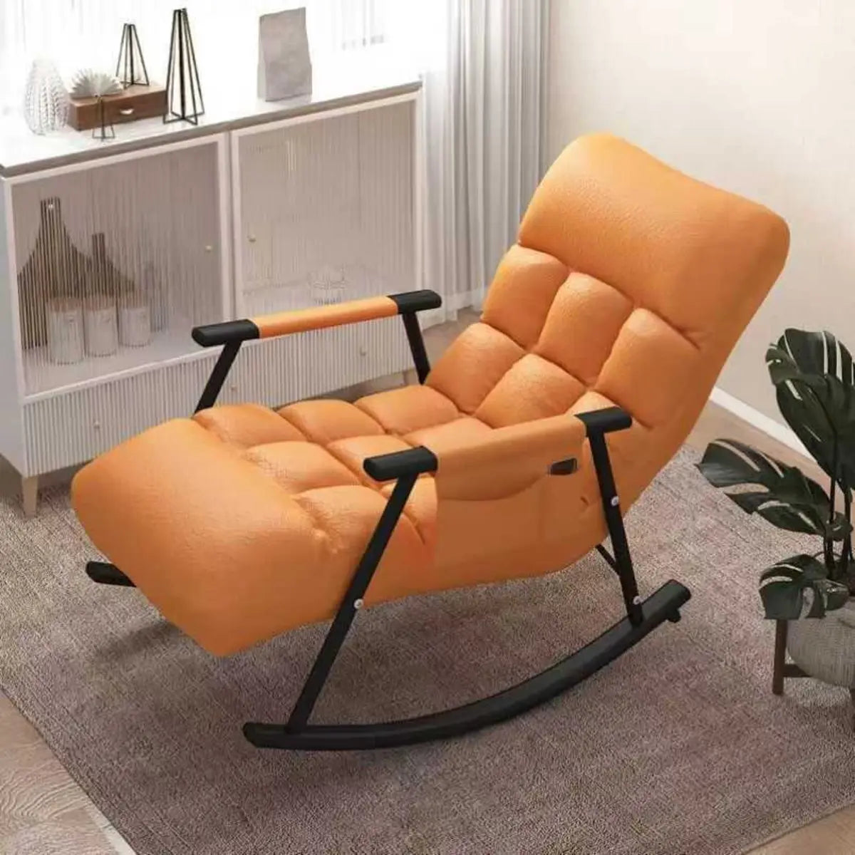 Orange Slipcover Upholstered Track Arms Rocking Chair Image - 1