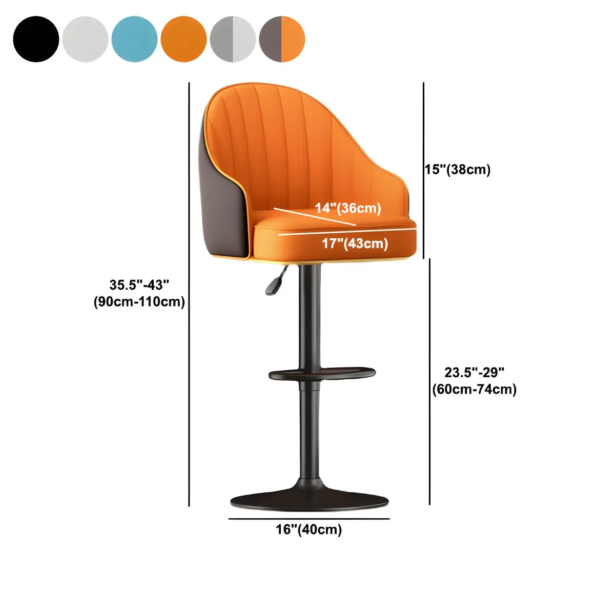 Orange Swivel Faux Leather Adjustable Bar Stool 