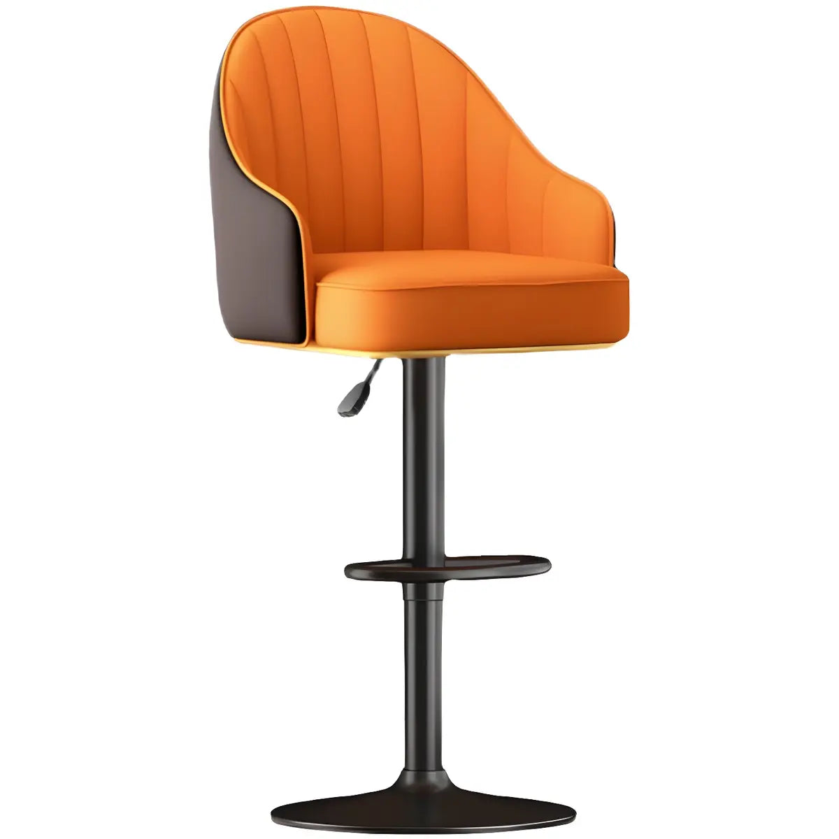 Orange Swivel Faux Leather Adjustable Bar Stool Image - 9