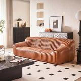 Orange Tear Resistant Genuine Leather 3 Seats Sofa Image - 1