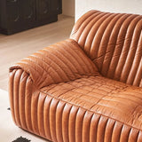 Orange Tear Resistant Genuine Leather 3 Seats Sofa Image - 10