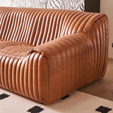 Orange Tear Resistant Genuine Leather 3 Seats Sofa Image - 7