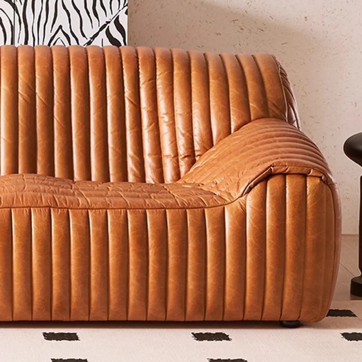 Orange Tear Resistant Genuine Leather 3 Seats Sofa Image - 8