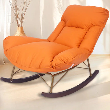 Orange Upholstered Metal Rocking Chair with Slipcover Image - 1