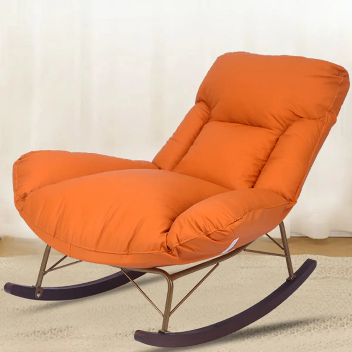 Orange Upholstered Metal Rocking Chair with Slipcover Image - 5