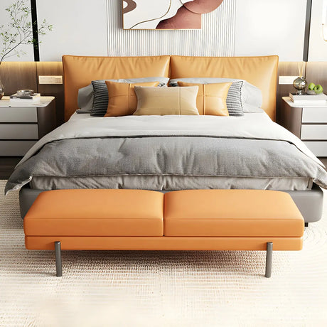 Orange Upholstered Short Bedroom Bench with Legs Image - 1