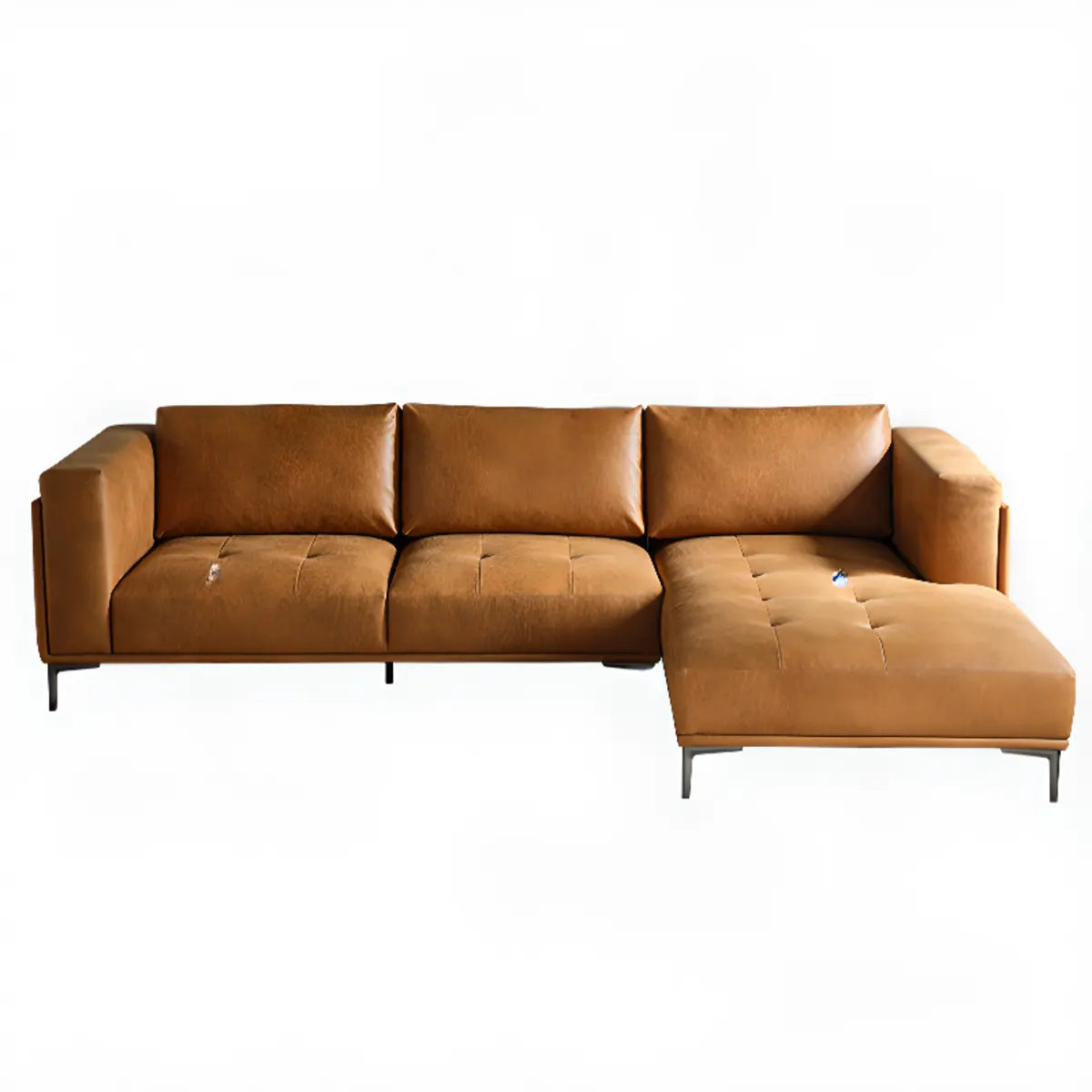 Orange Water Resistant Recessed Arm Tufted Sofa Chaise Image - 4