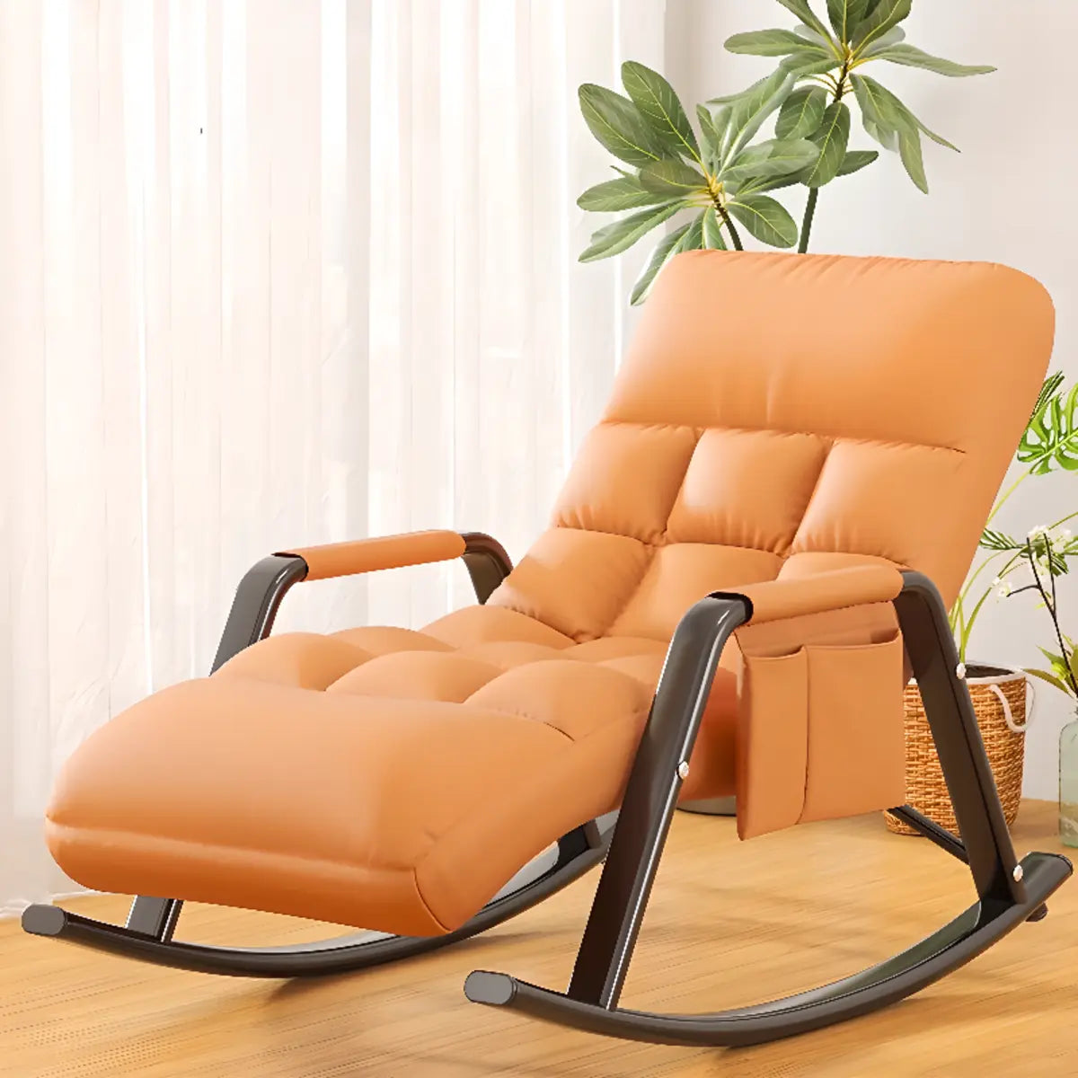 Orange Waterproof Metal Recessed Arm Rocking Chair Image - 20