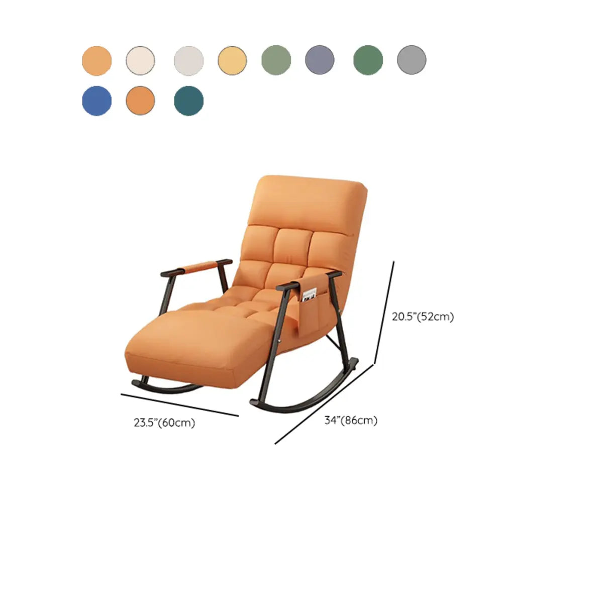 Orange Waterproof Metal Recessed Arm Rocking Chair 