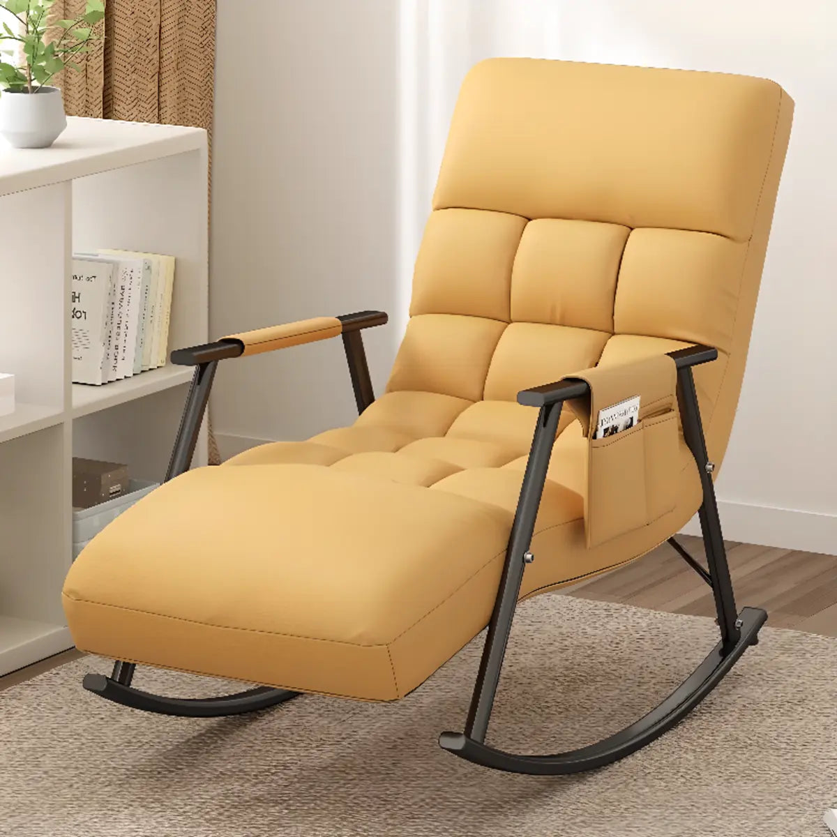 Orange Waterproof Metal Recessed Arm Rocking Chair Image - 8