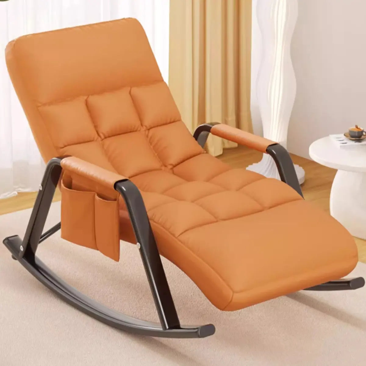 Orange Waterproof Metal Recessed Arm Rocking Chair Image - 9