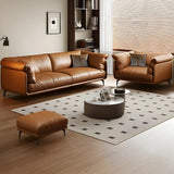 Orange Wood Frame Leather Sofa with Arms and Legs Image - 1