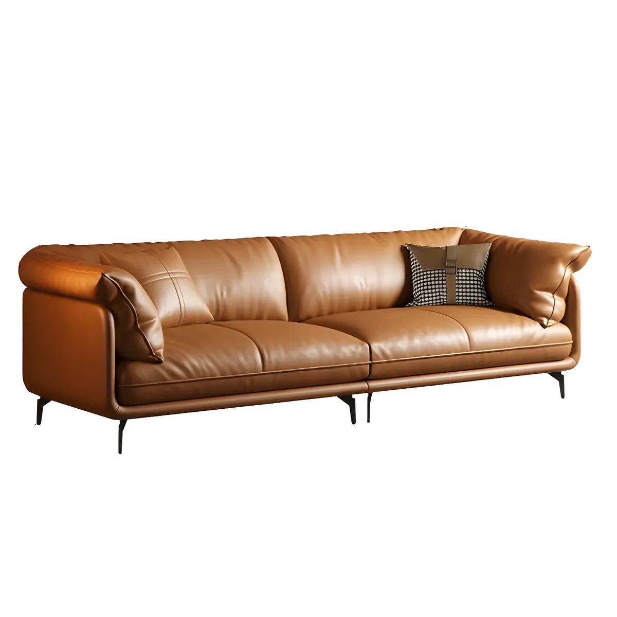 Orange Wood Frame Leather Sofa with Arms and Legs Image - 11