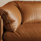 Orange Wood Frame Leather Sofa with Arms and Legs Image - 12