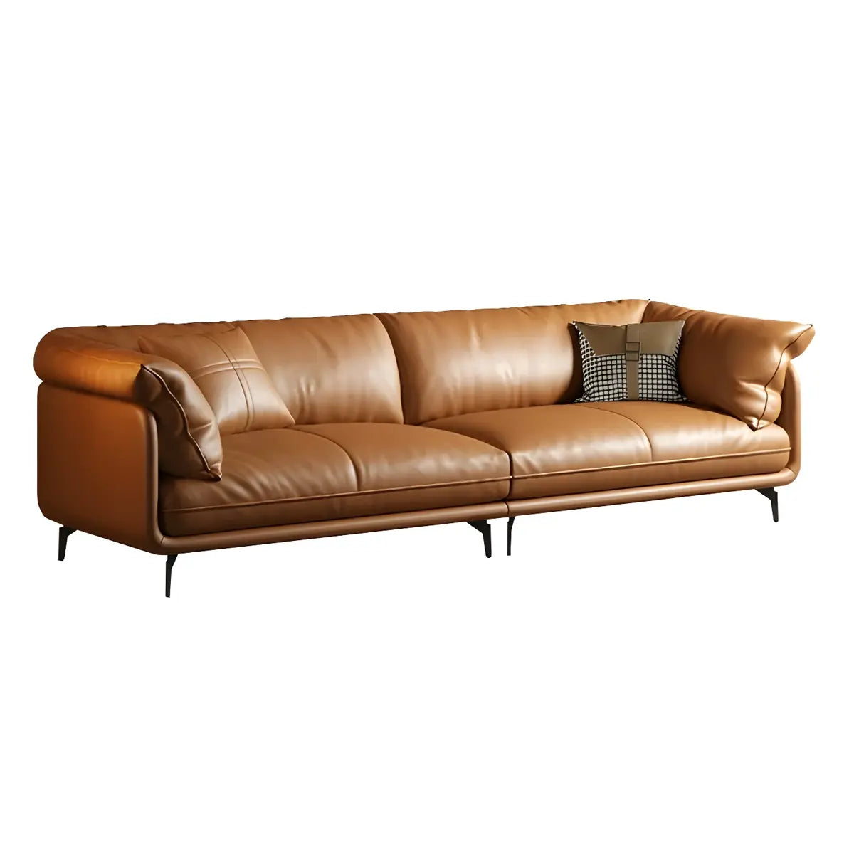 Orange Wood Frame Leather Sofa with Arms and Legs Image - 13