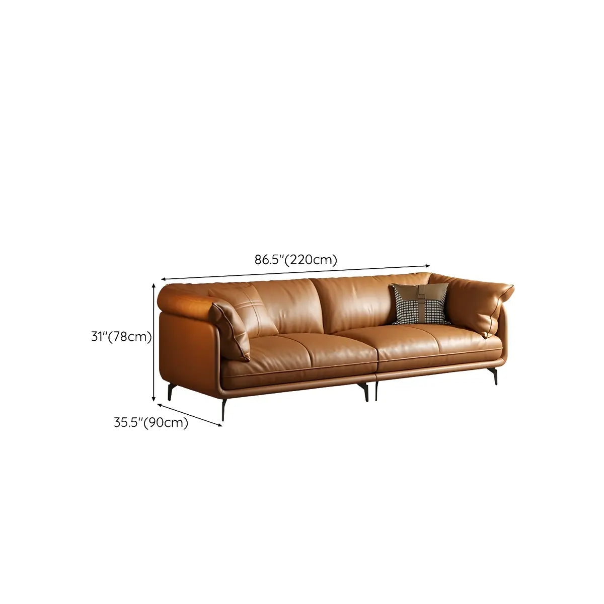 Orange Wood Frame Leather Sofa with Arms and Legs Image - 15