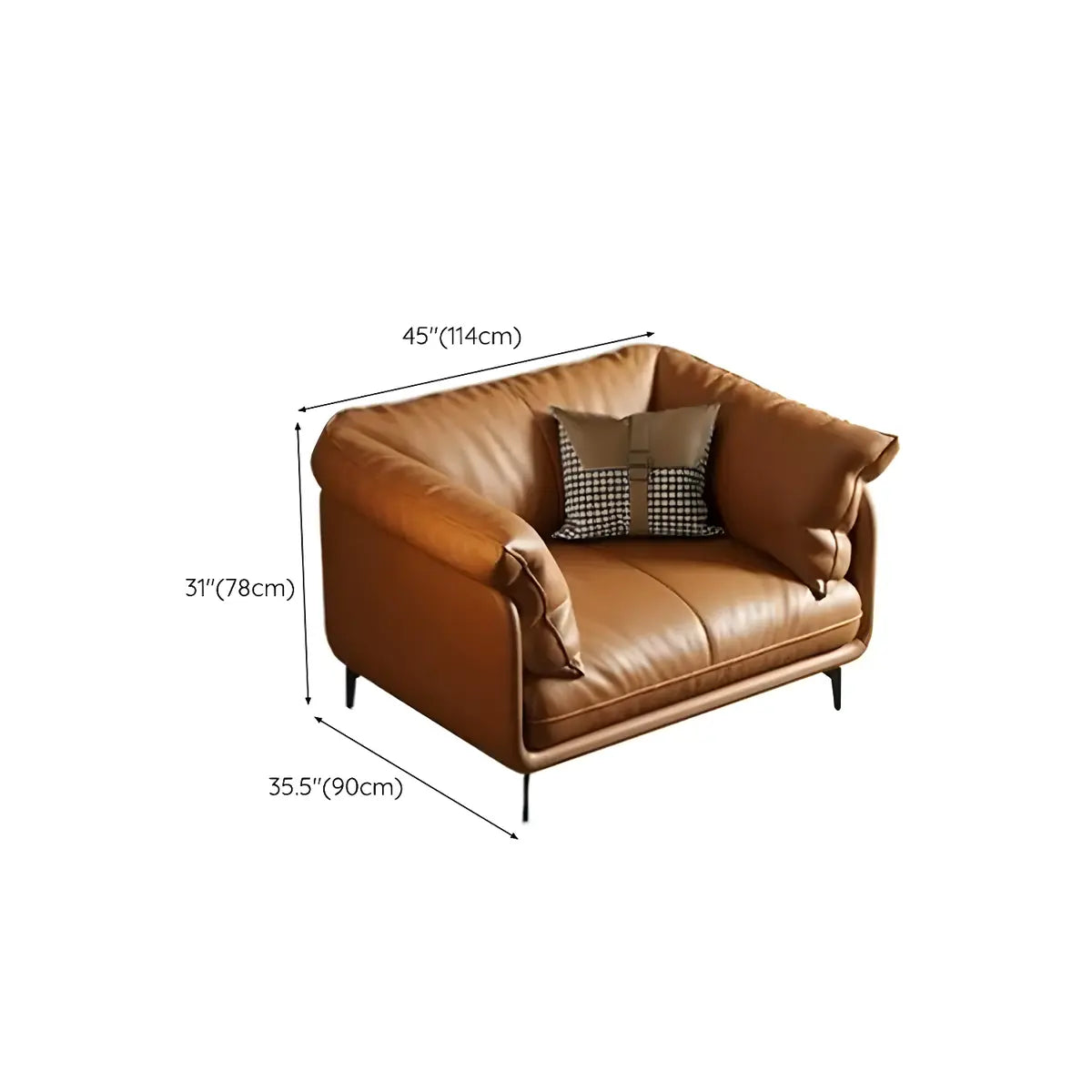 Orange Wood Frame Leather Sofa with Arms and Legs Image - 17