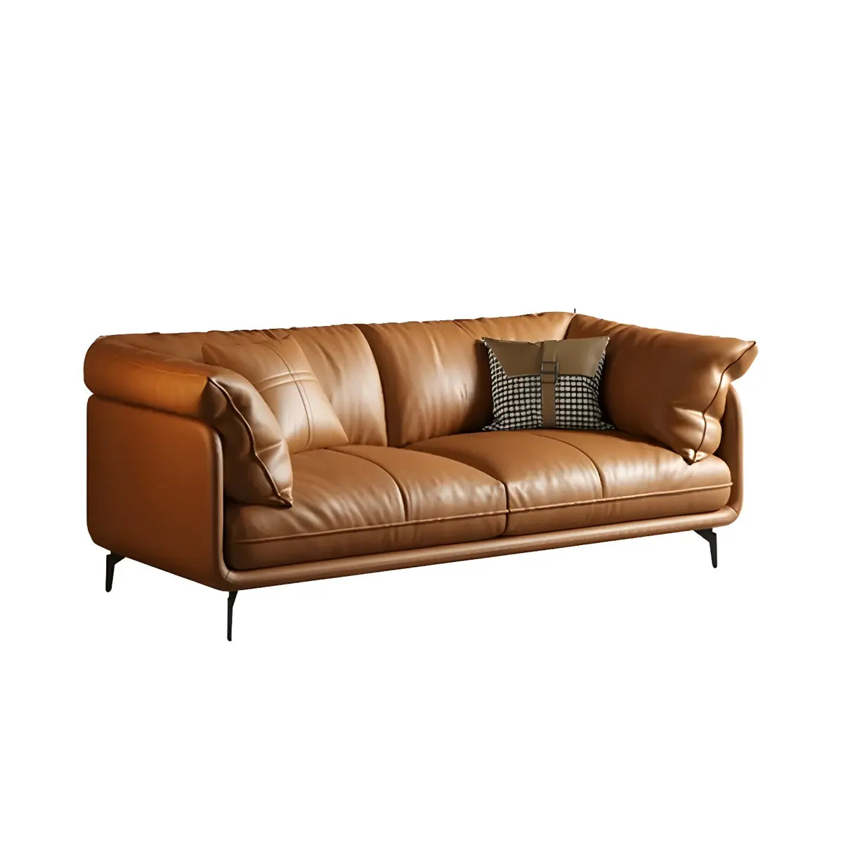 Orange Wood Frame Leather Sofa with Arms and Legs Image - 2