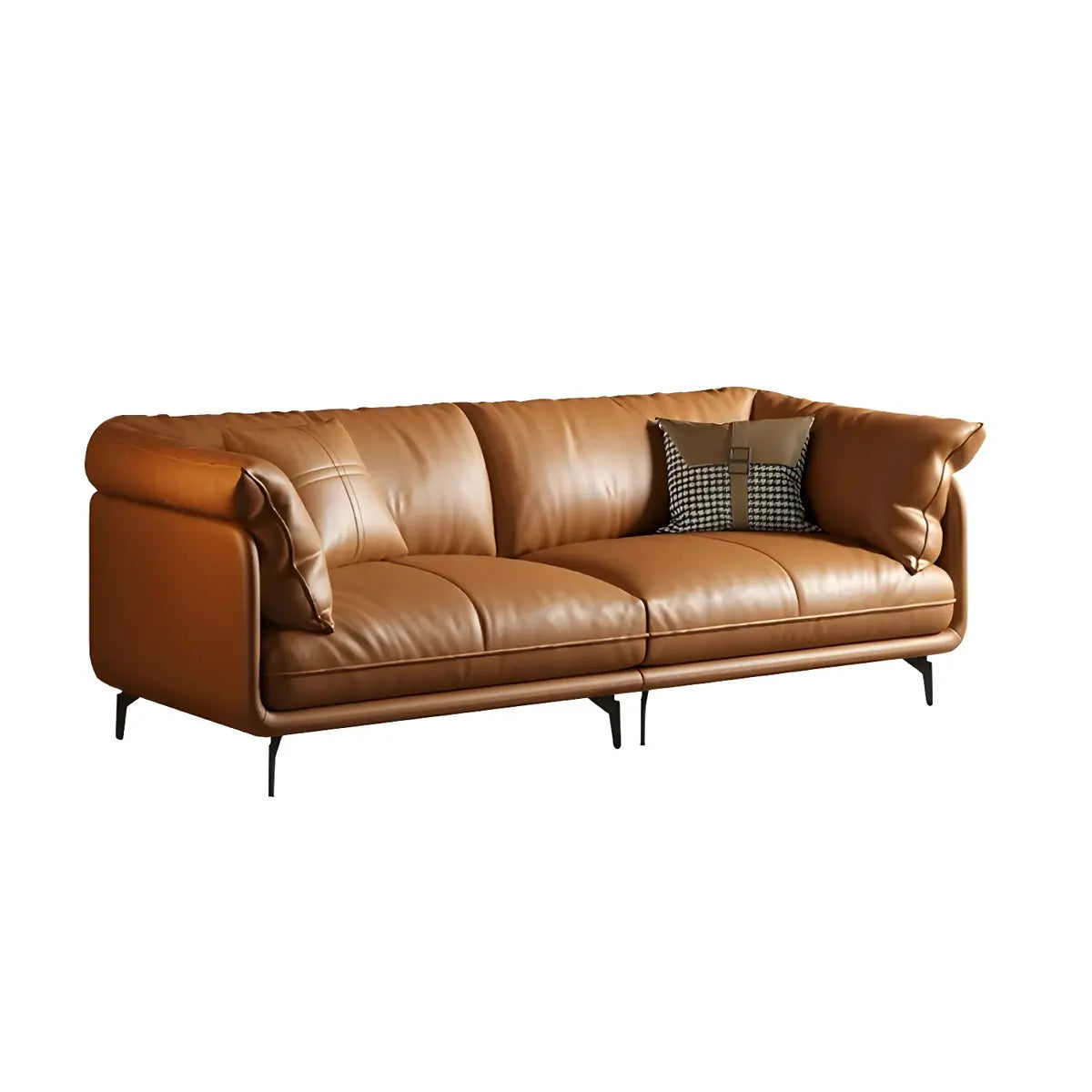 Orange Wood Frame Leather Sofa with Arms and Legs Image - 3