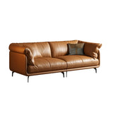 Orange Wood Frame Leather Sofa with Arms and Legs Image - 3