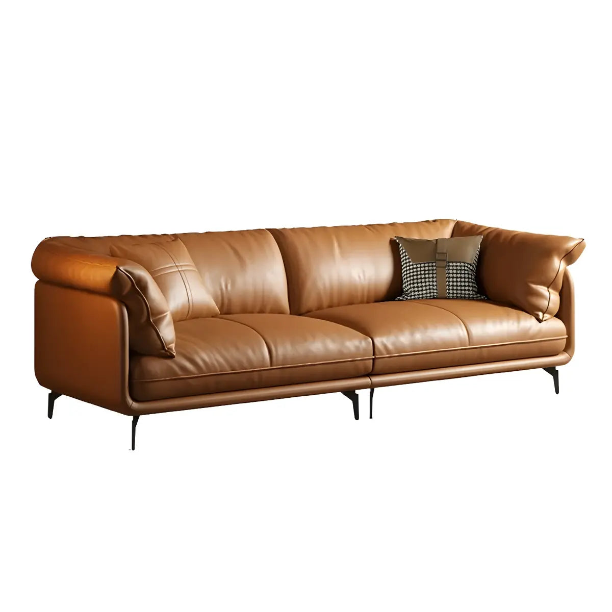 Orange Wood Frame Leather Sofa with Arms and Legs Image - 5