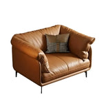 Orange Wood Frame Leather Sofa with Arms and Legs Image - 7