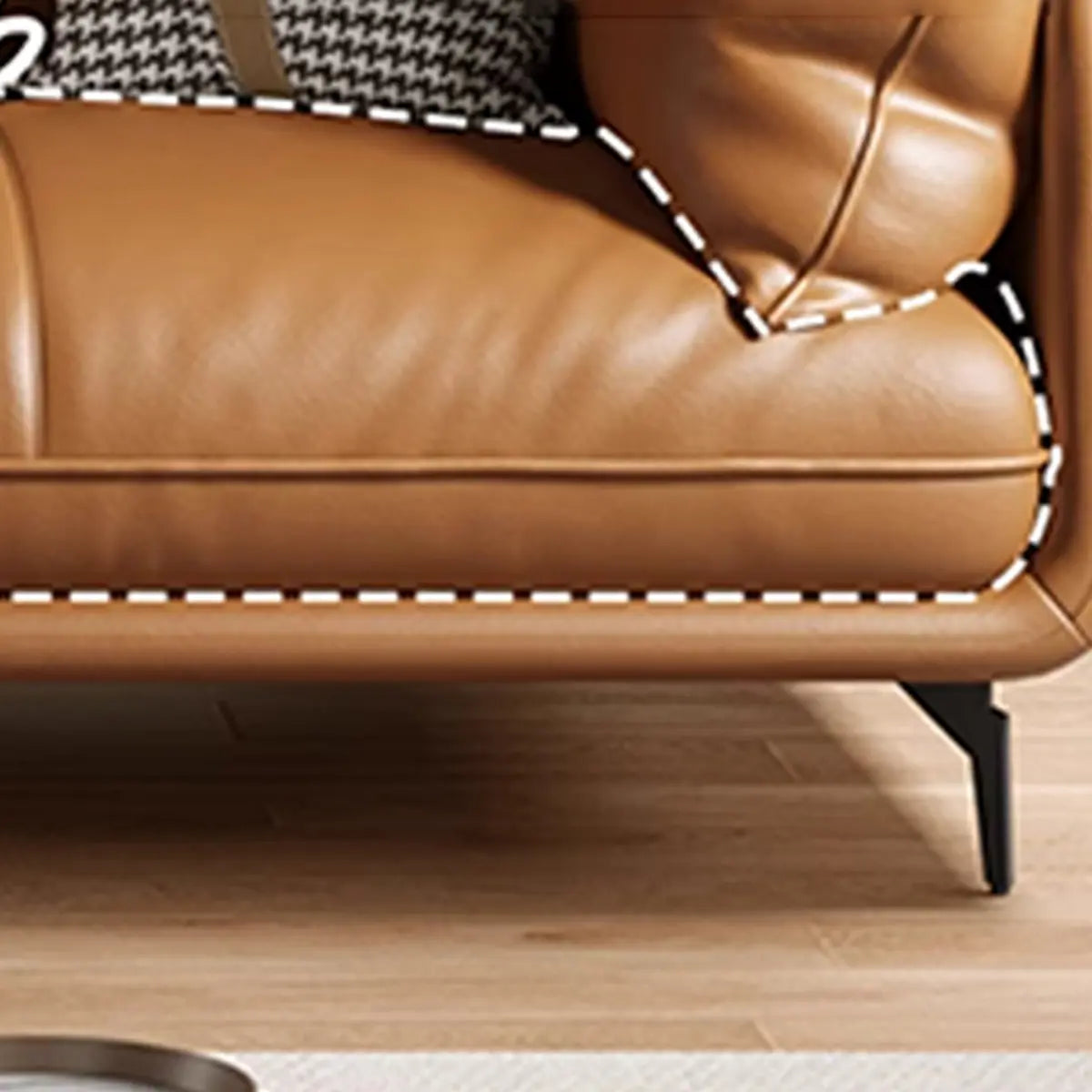 Orange Wood Frame Leather Sofa with Arms and Legs Image - 8