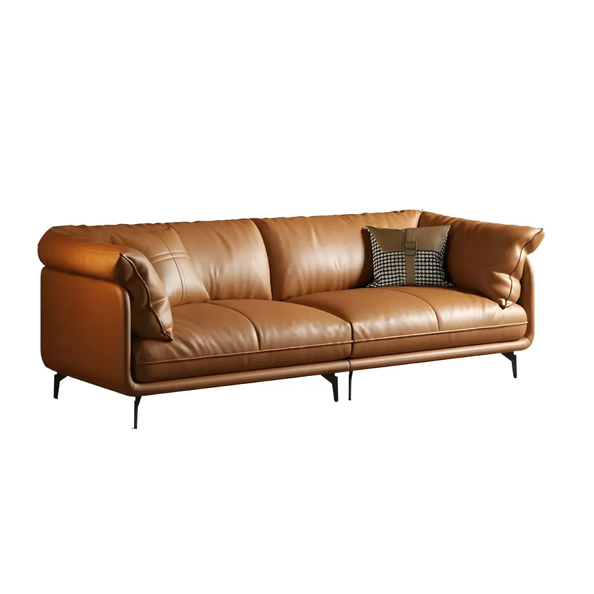 Orange Wood Frame Leather Sofa with Arms and Legs Image - 9