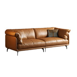 Orange Wood Frame Leather Sofa with Arms and Legs Image - 9