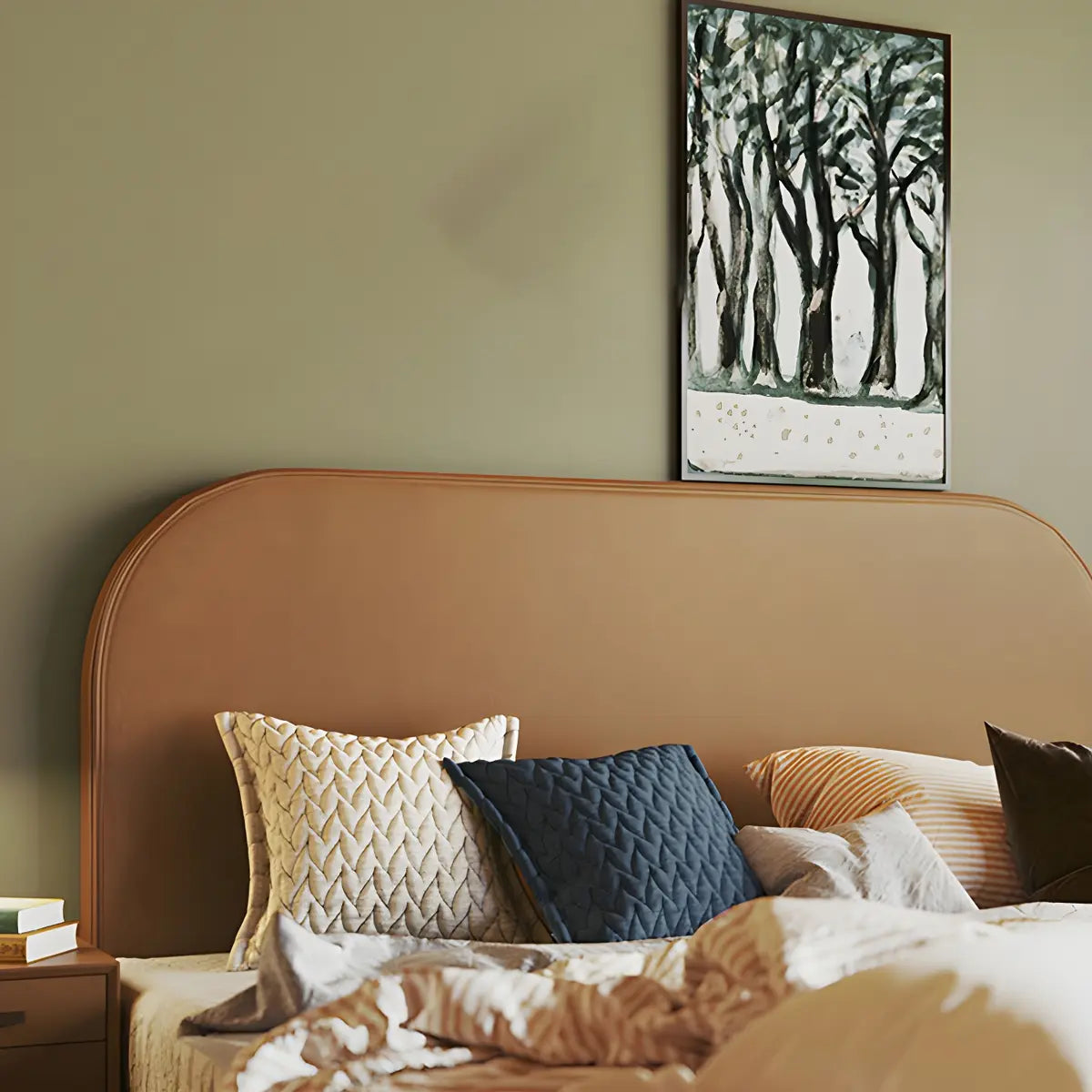 Orange Wooden Frame Upholstered Headboard with Legs Image - 2