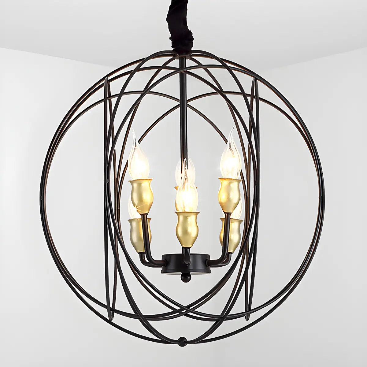 Orb Black Iron Candle Adjustable Height Foyer Chandelier Image - 1