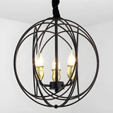 Orb Black Iron Candle Adjustable Height Foyer Chandelier Image - 6