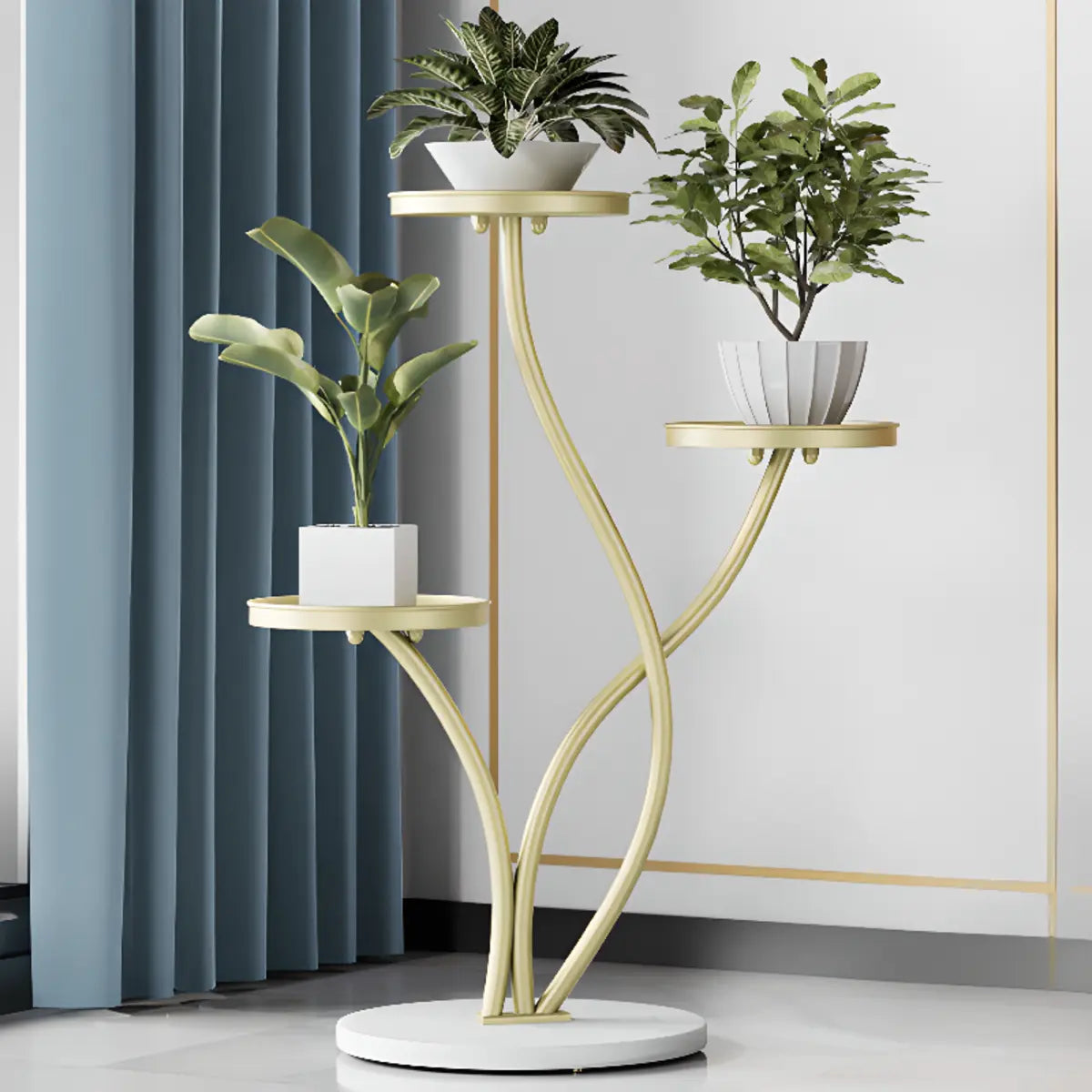 Orbicular 3-Tier Stone Floor Pedestal Plant Stand Gold Image - 3