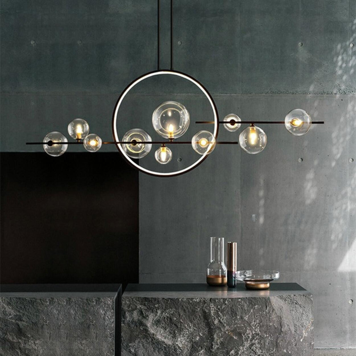 Orbital Glass Globe Kitchen Island Pendant Light Image - 1