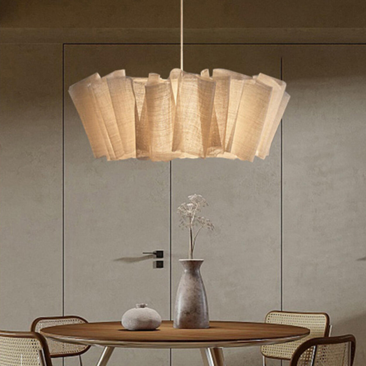 Organic Artistic Beige Fabric Pendant Chandelier Image - 6