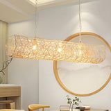 Organic Dining Rooml Woven Rattan Cylinder Chandelier Image - 3