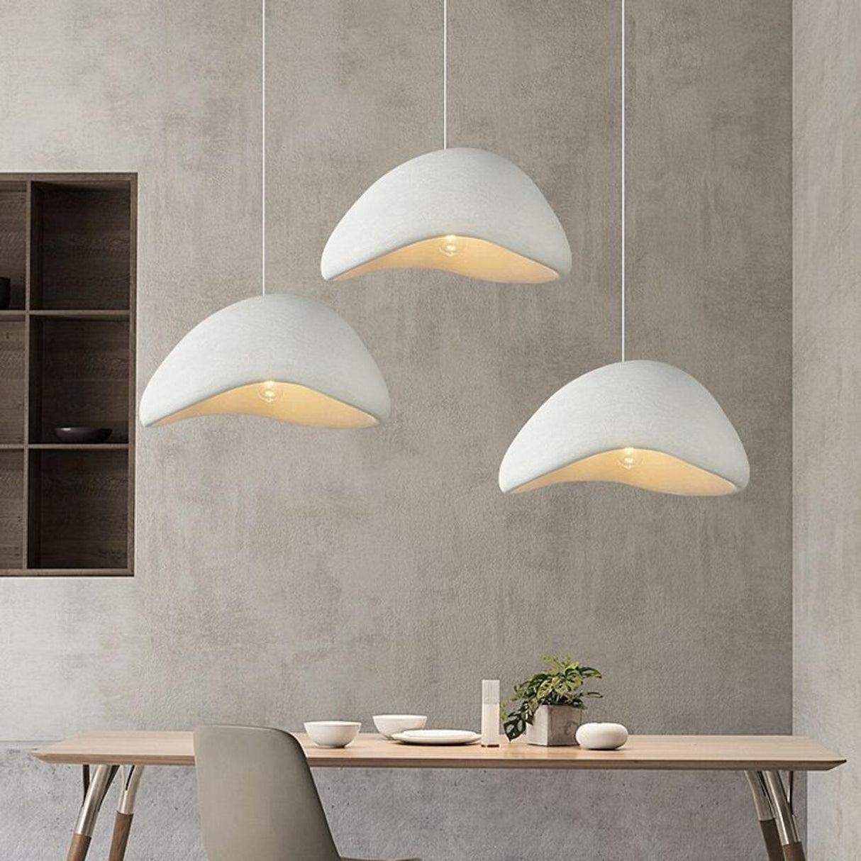 Organic Minimalist White Curved Dome Pendant Light Image - 1