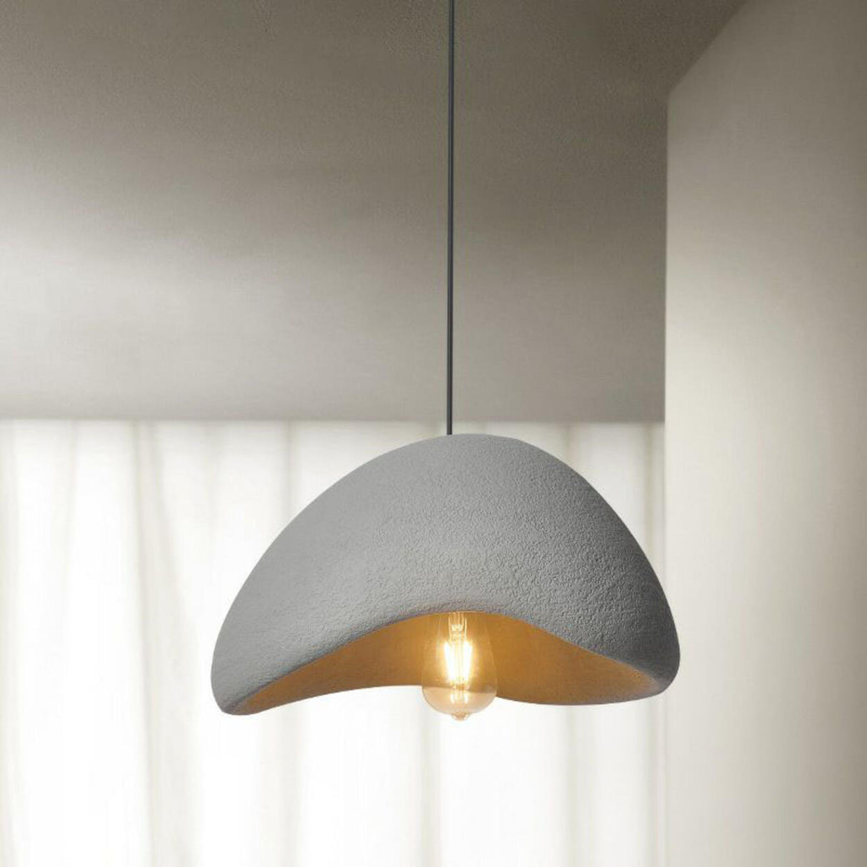 Organic Minimalist White Curved Dome Pendant Light Image - 5